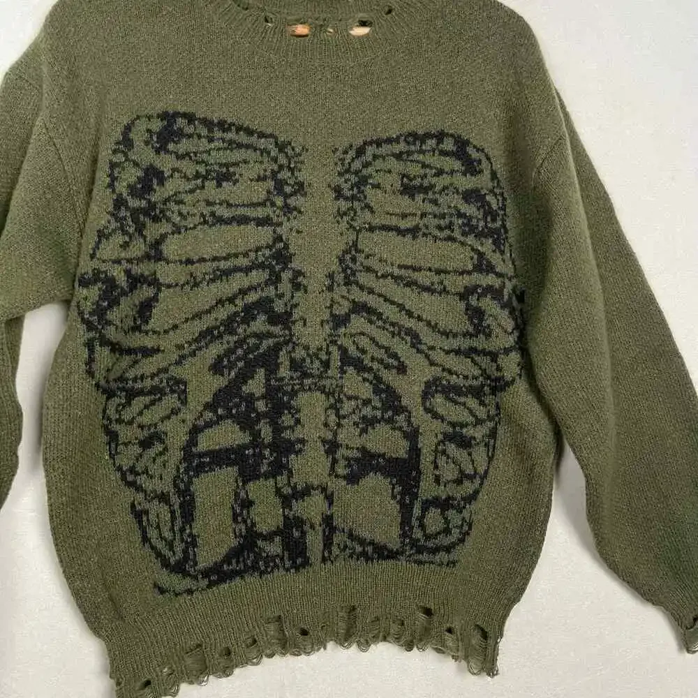 Goth Skeleton Rib Cage Distressed Super Soft Sweater Halloween Vibes Women Large - Picture 3 of 8